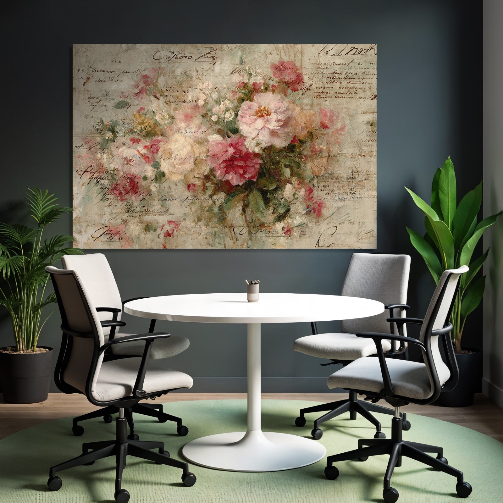Vintage and shabby flower paintings handwritten text vintage art