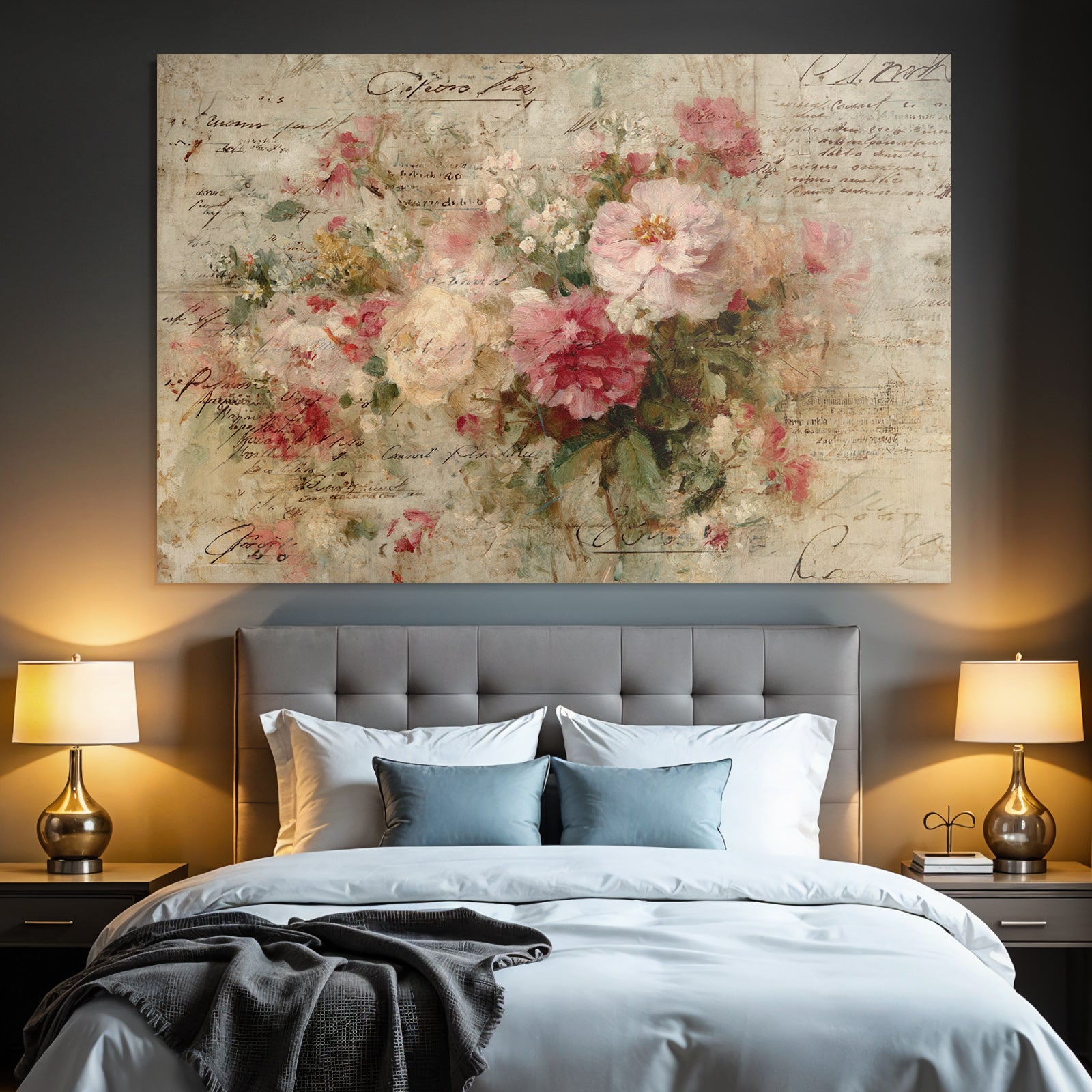 Vintage and shabby flower paintings handwritten text vintage art