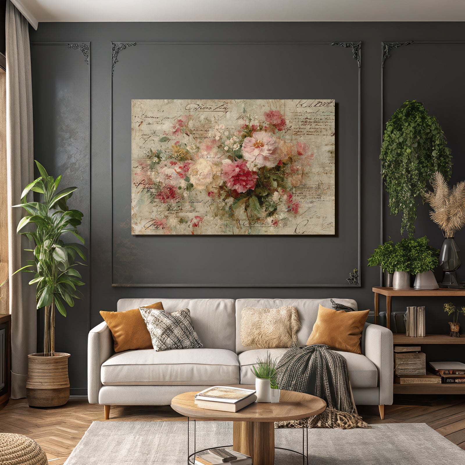 Vintage and shabby flower paintings handwritten text vintage art