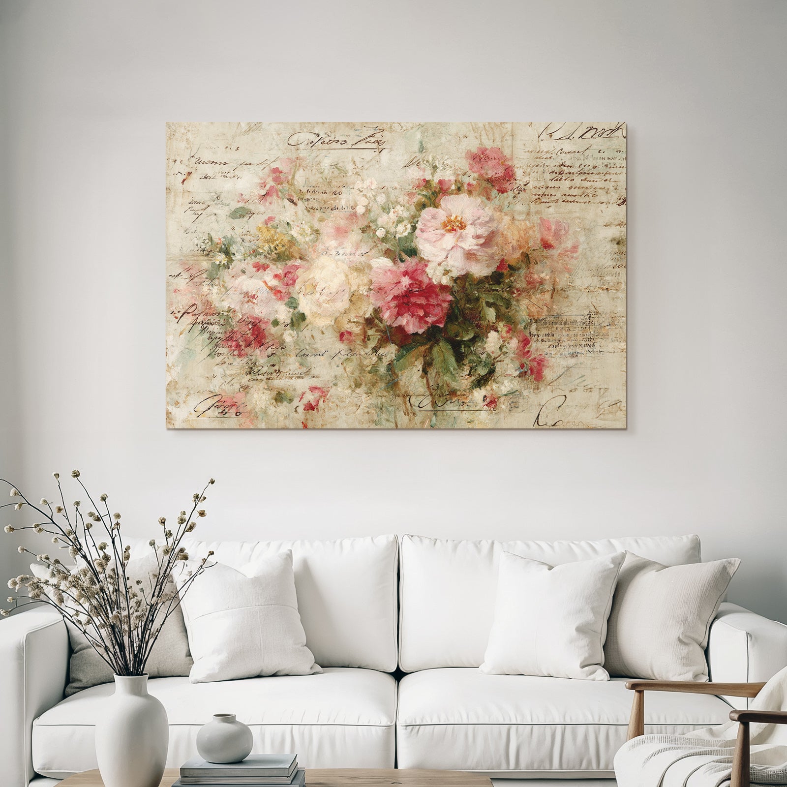 Vintage and shabby flower paintings handwritten text vintage art