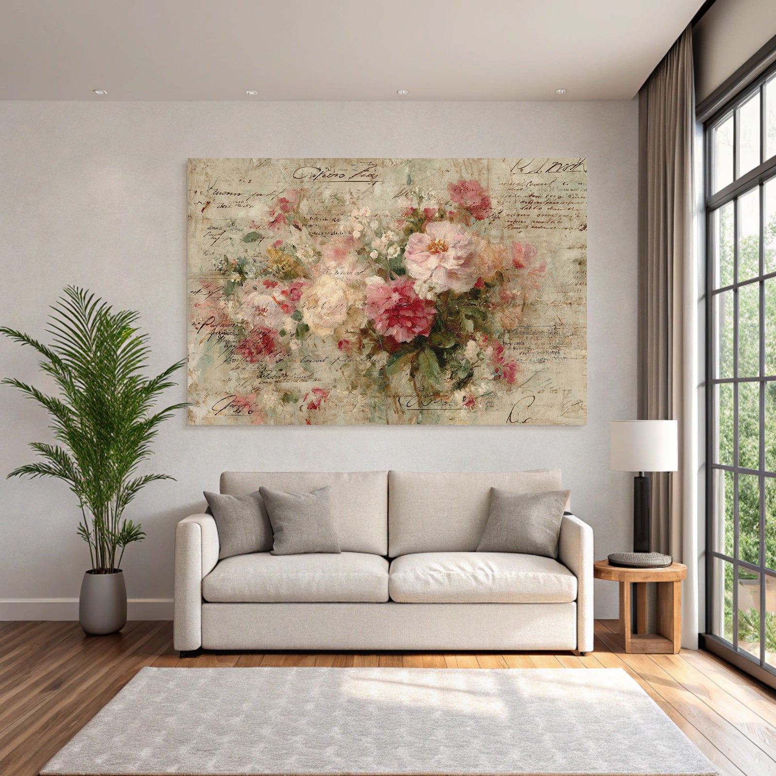 Vintage and shabby flower paintings handwritten text vintage art