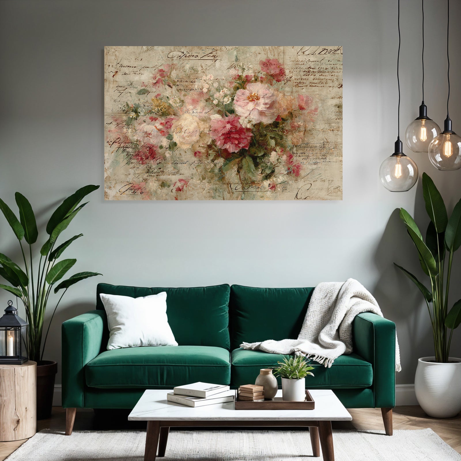 Vintage and shabby flower paintings handwritten text vintage art