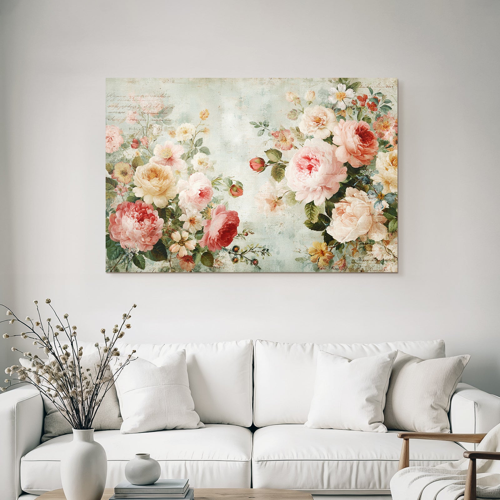 Vintage and shabby floral illustration with soft colors and textured background