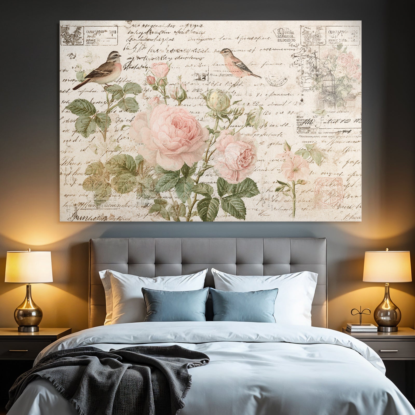 Vintage and Shabby Flowers and Birds Vintage Illustration