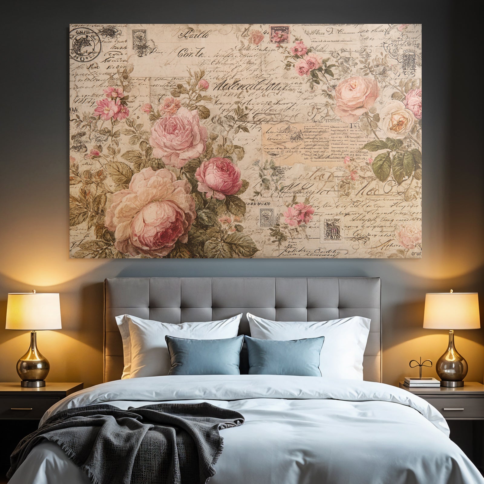 Vintage and shabby floral design with roses and vintage text for decorative use