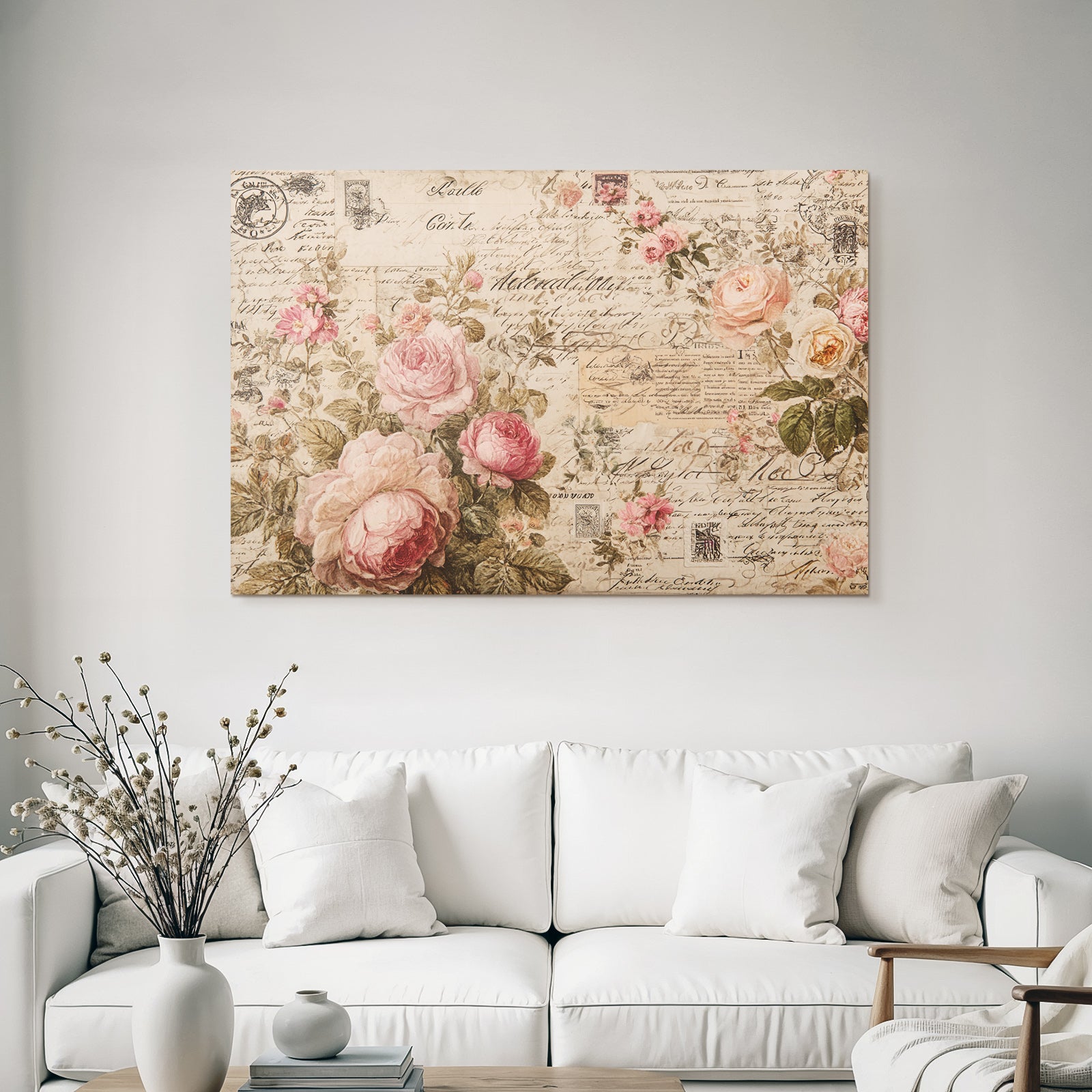 Vintage and shabby floral design with roses and vintage text for decorative use