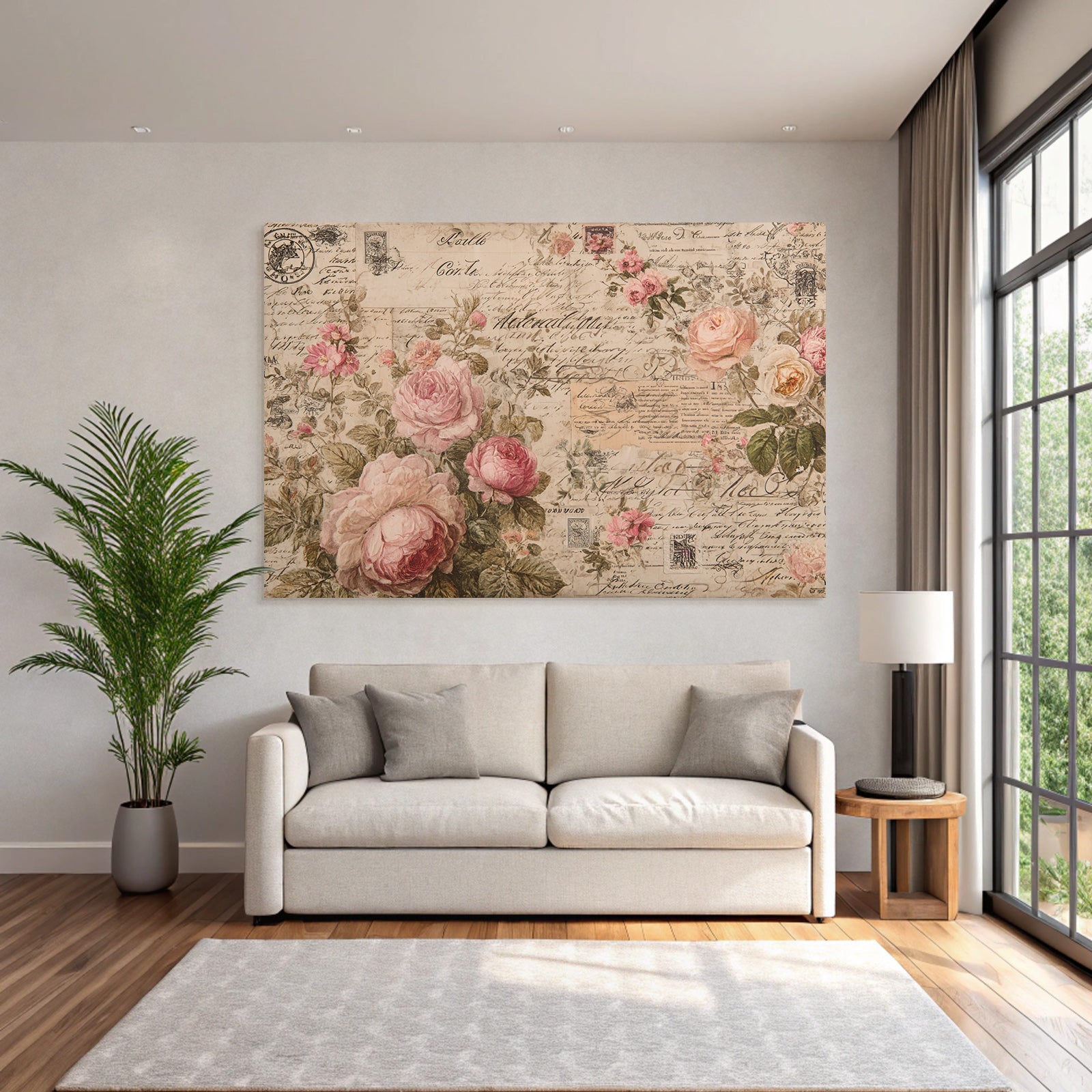 Vintage and shabby floral design with roses and vintage text for decorative use