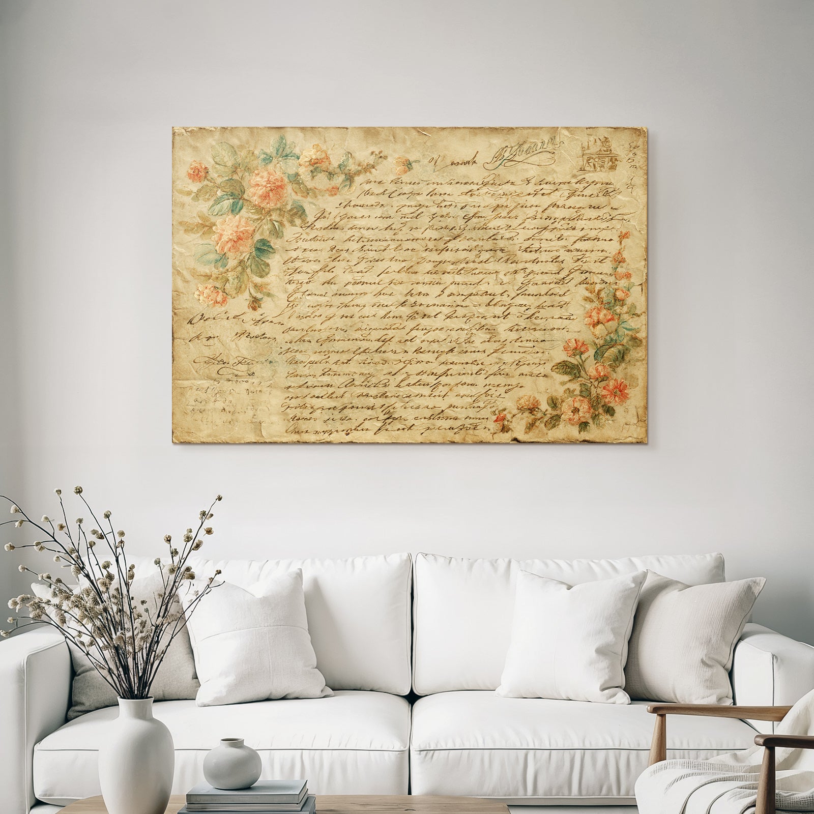 Vintage and shabby handwritten letter with floral motifs Vintage