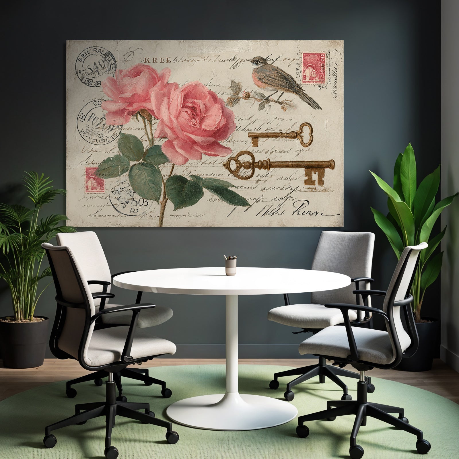 Vintage and Shabby Artistic Roses Key Bird Stamps Vintage