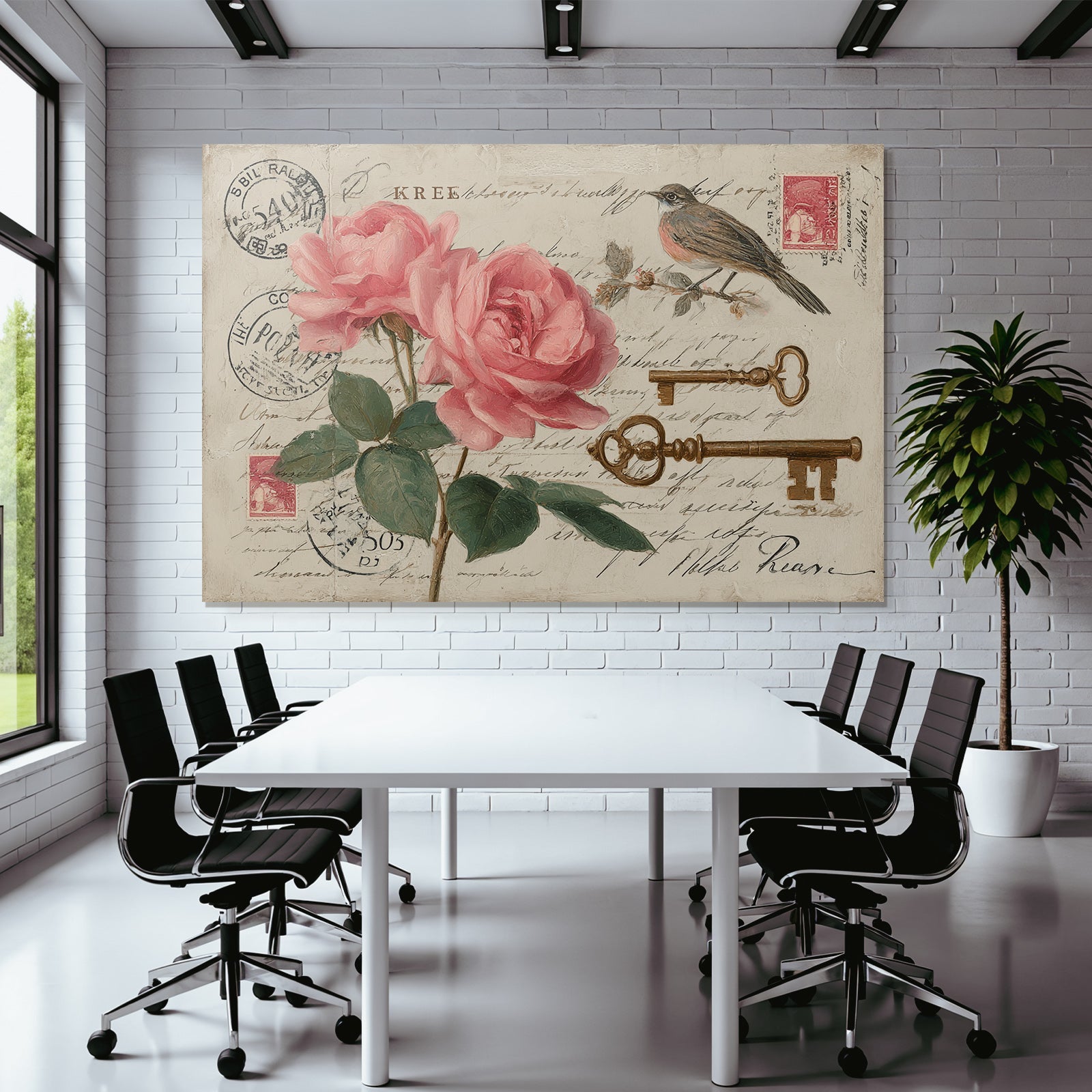 Vintage and Shabby Artistic Roses Key Bird Stamps Vintage