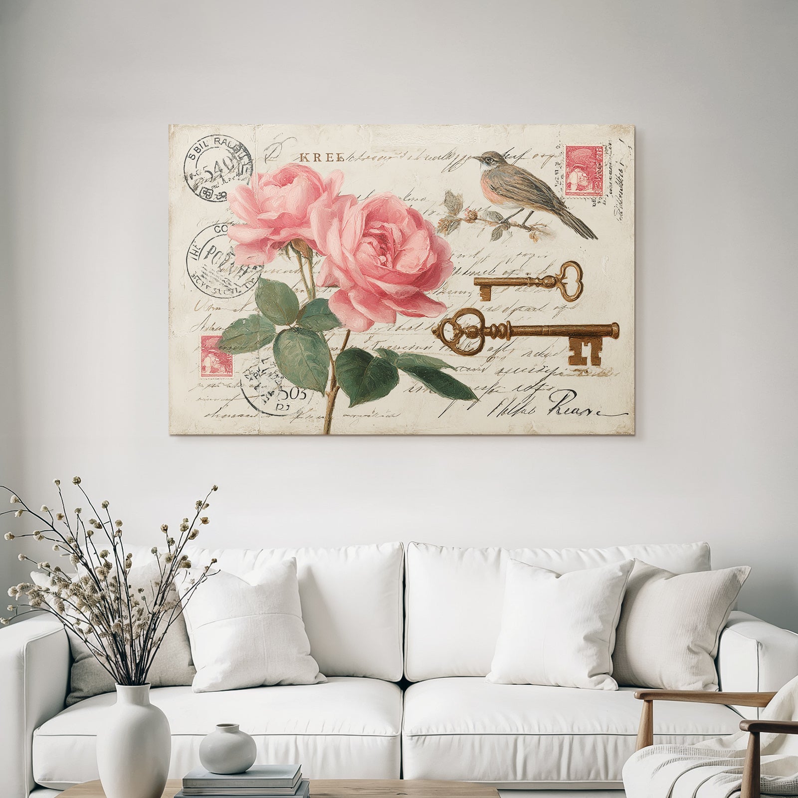 Vintage and Shabby Artistic Roses Key Bird Stamps Vintage