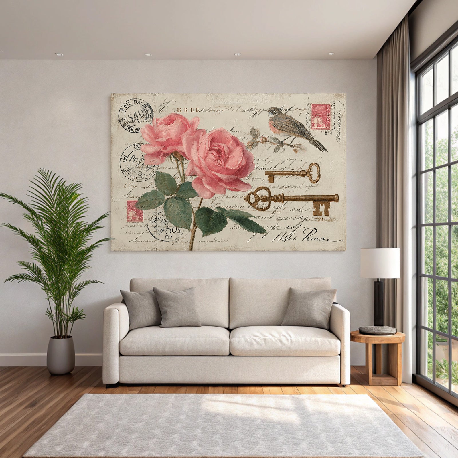 Vintage and Shabby Artistic Roses Key Bird Stamps Vintage