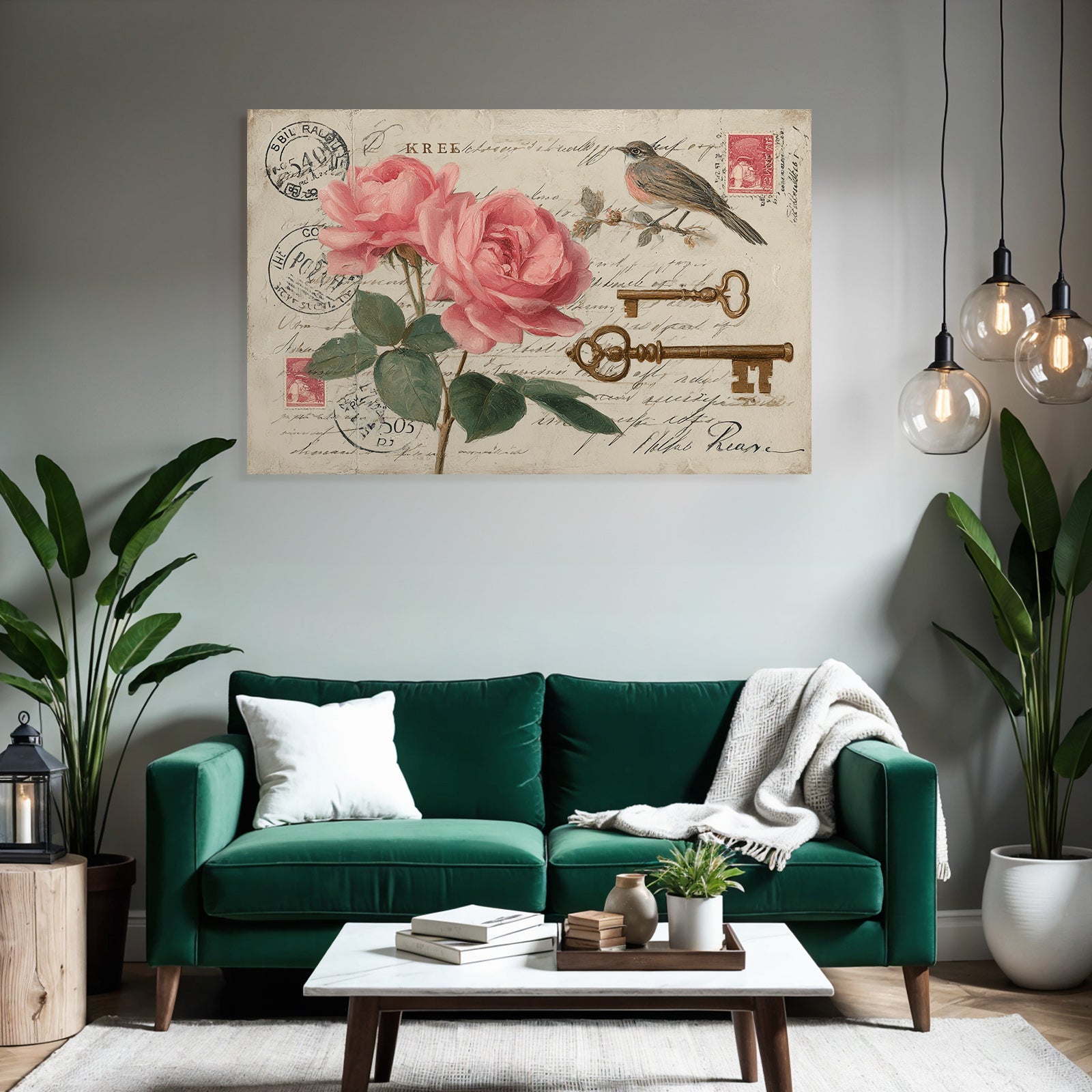 Vintage and Shabby Artistic Roses Key Bird Stamps Vintage