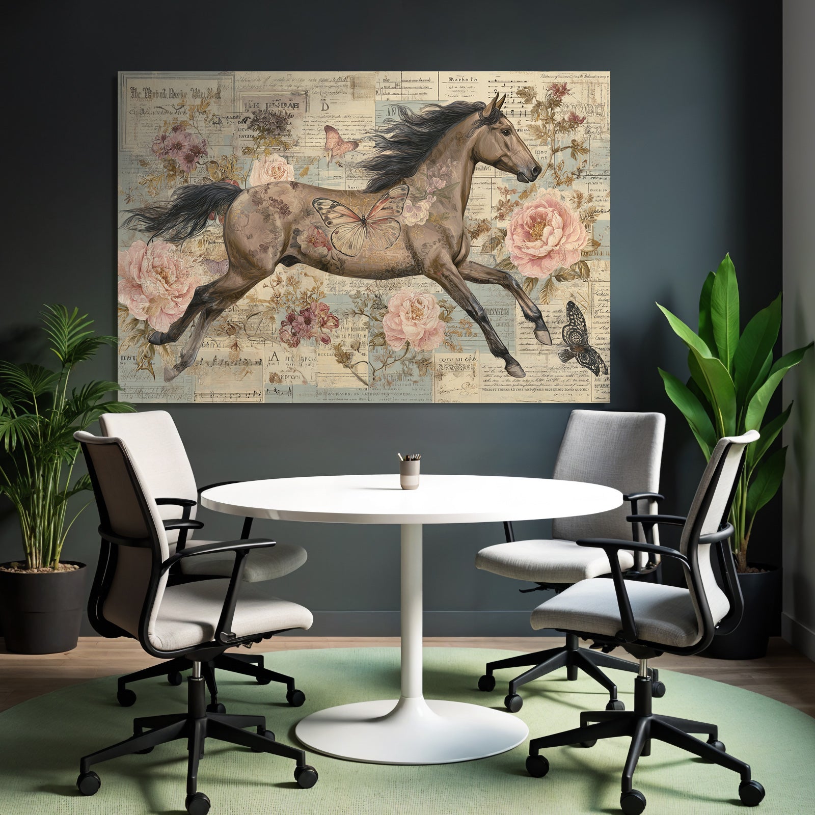 Vintage and shabby horse flora decorative