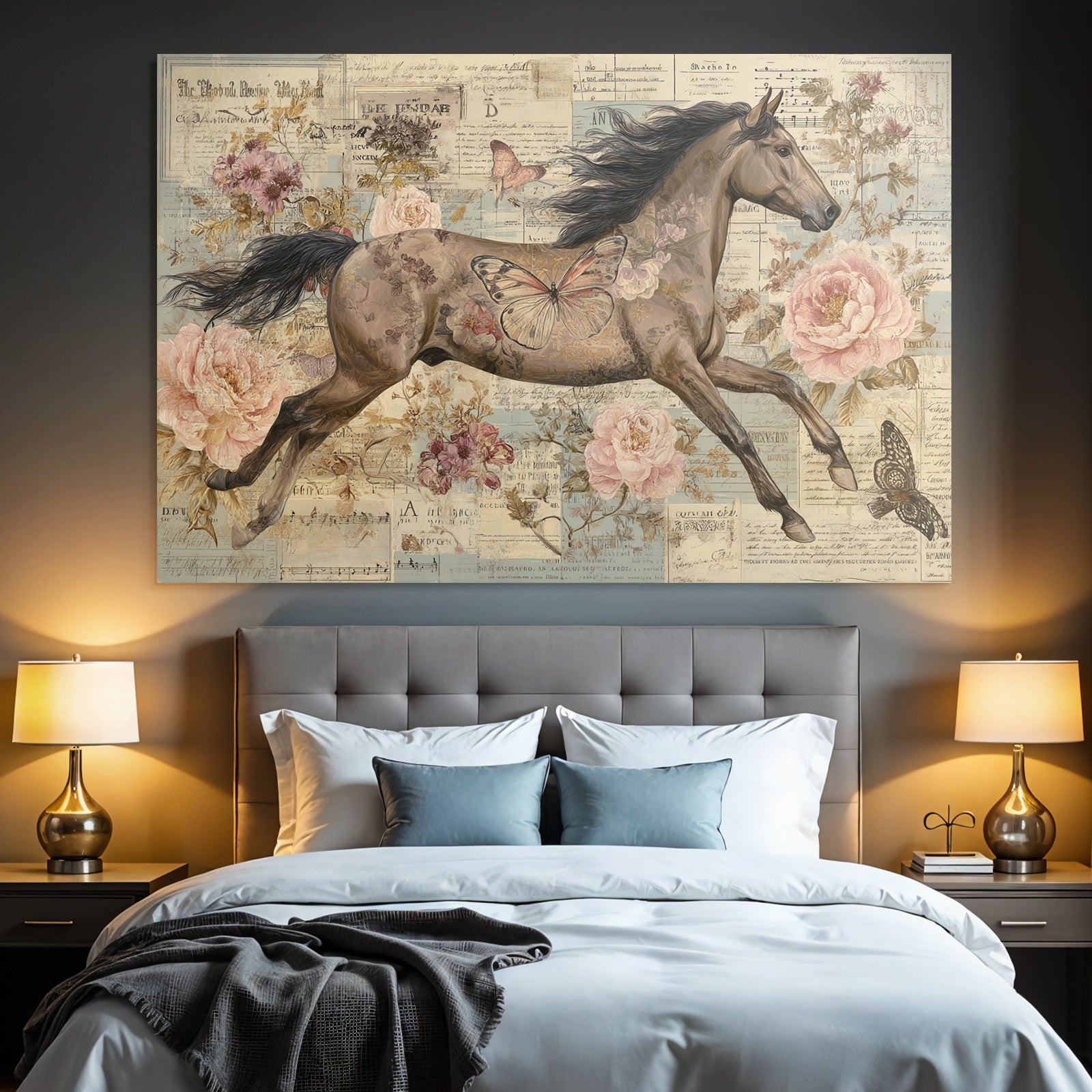 Vintage and shabby horse flora decorative