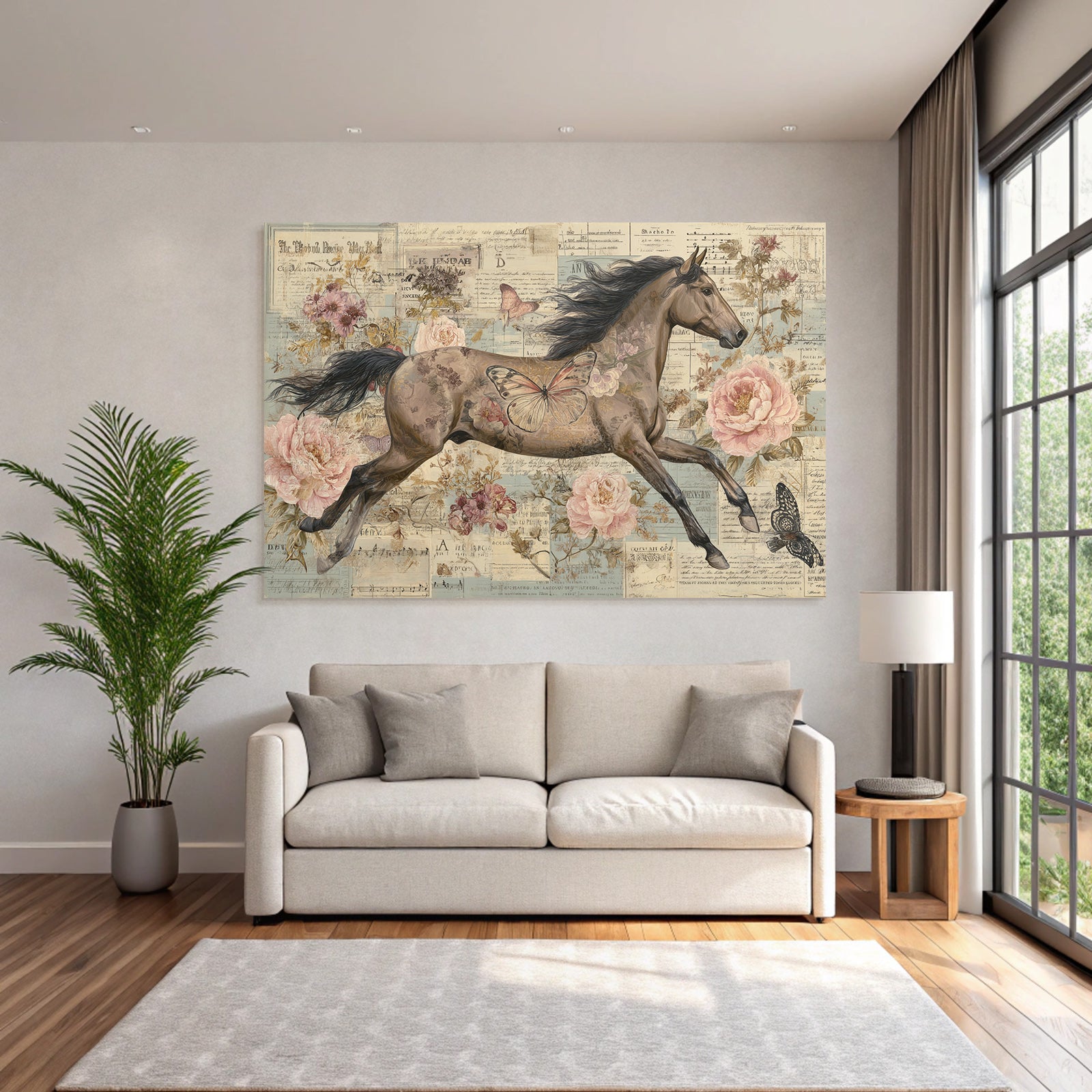 Vintage and shabby horse flora decorative