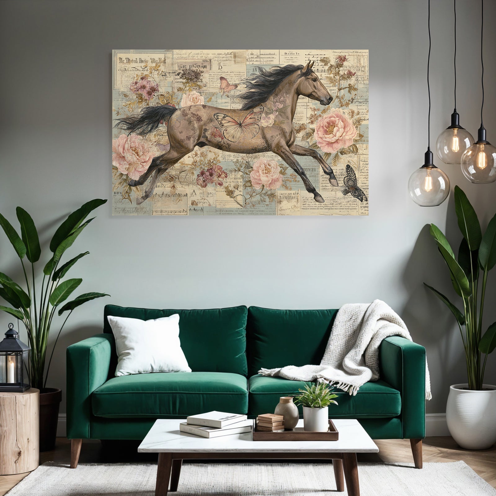 Vintage and shabby horse flora decorative