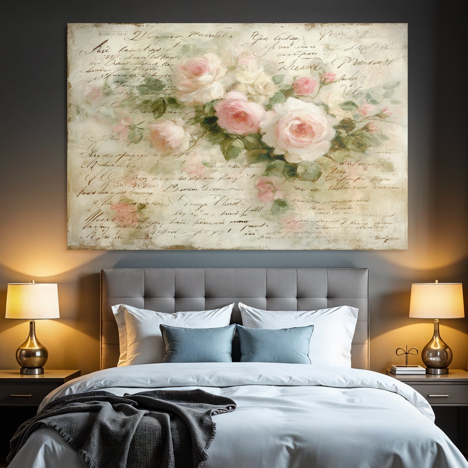 Vintage and shabby pink white roses hand written text vintage