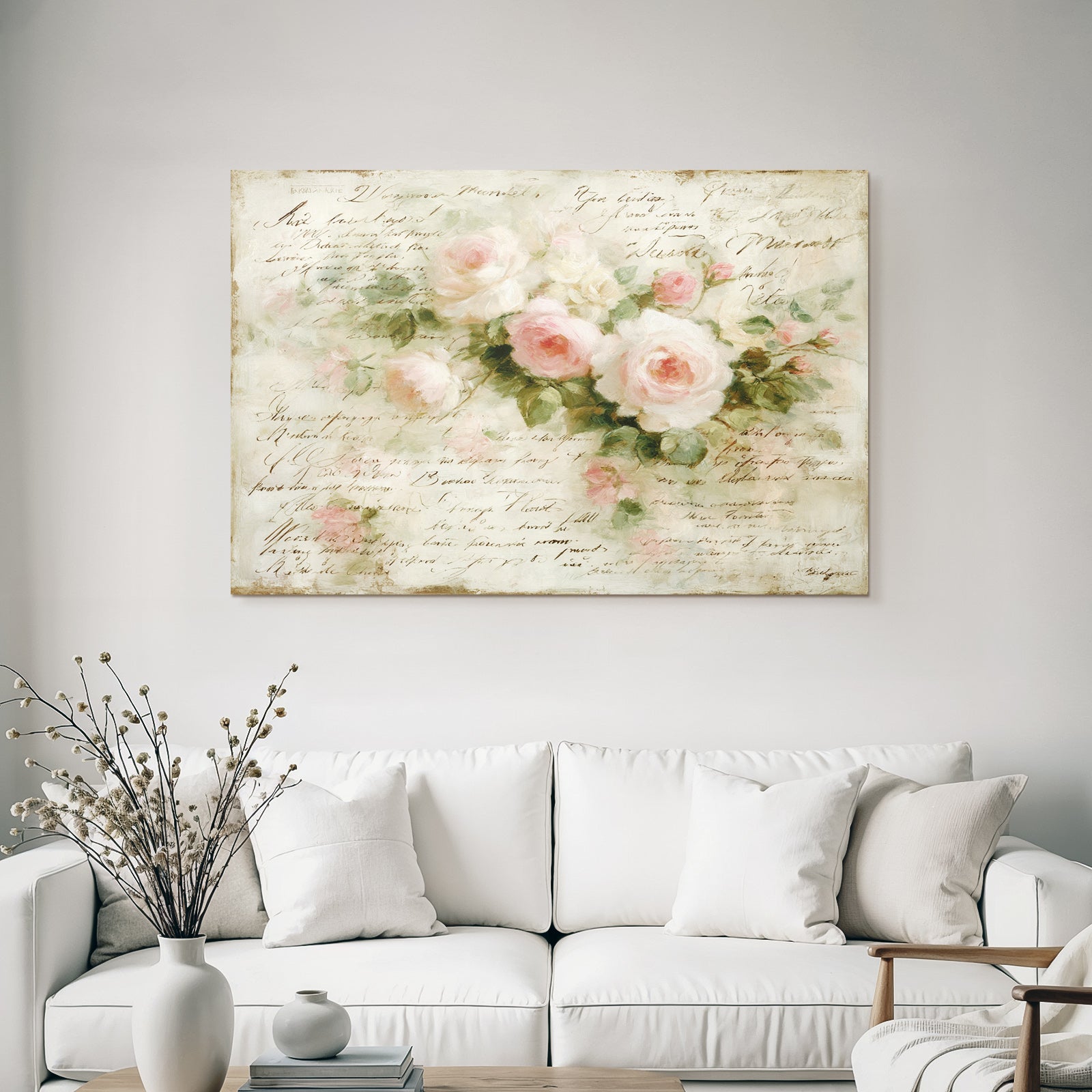 Vintage and shabby pink white roses hand written text vintage