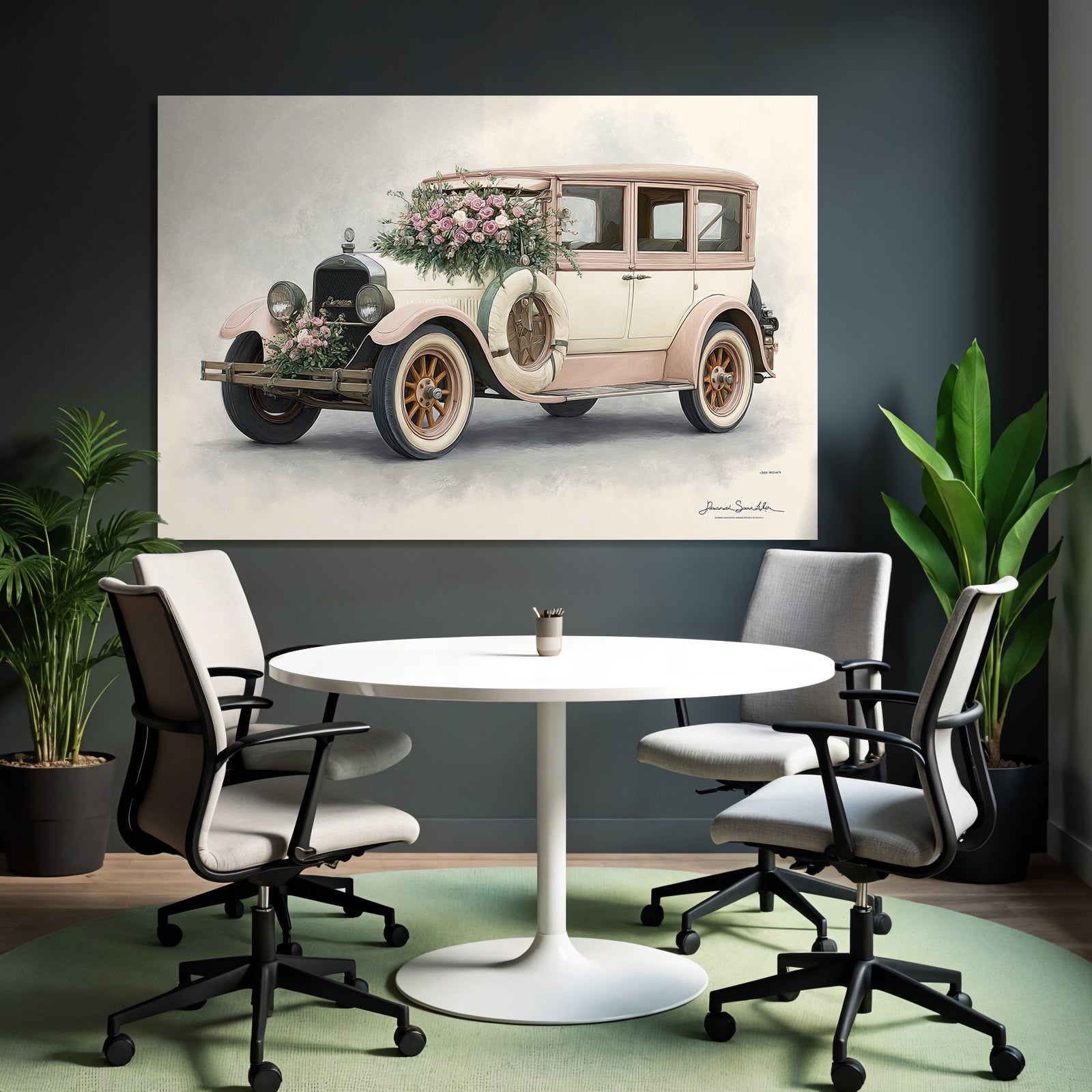 Vintage and shabby vintage car with flowers wedding style