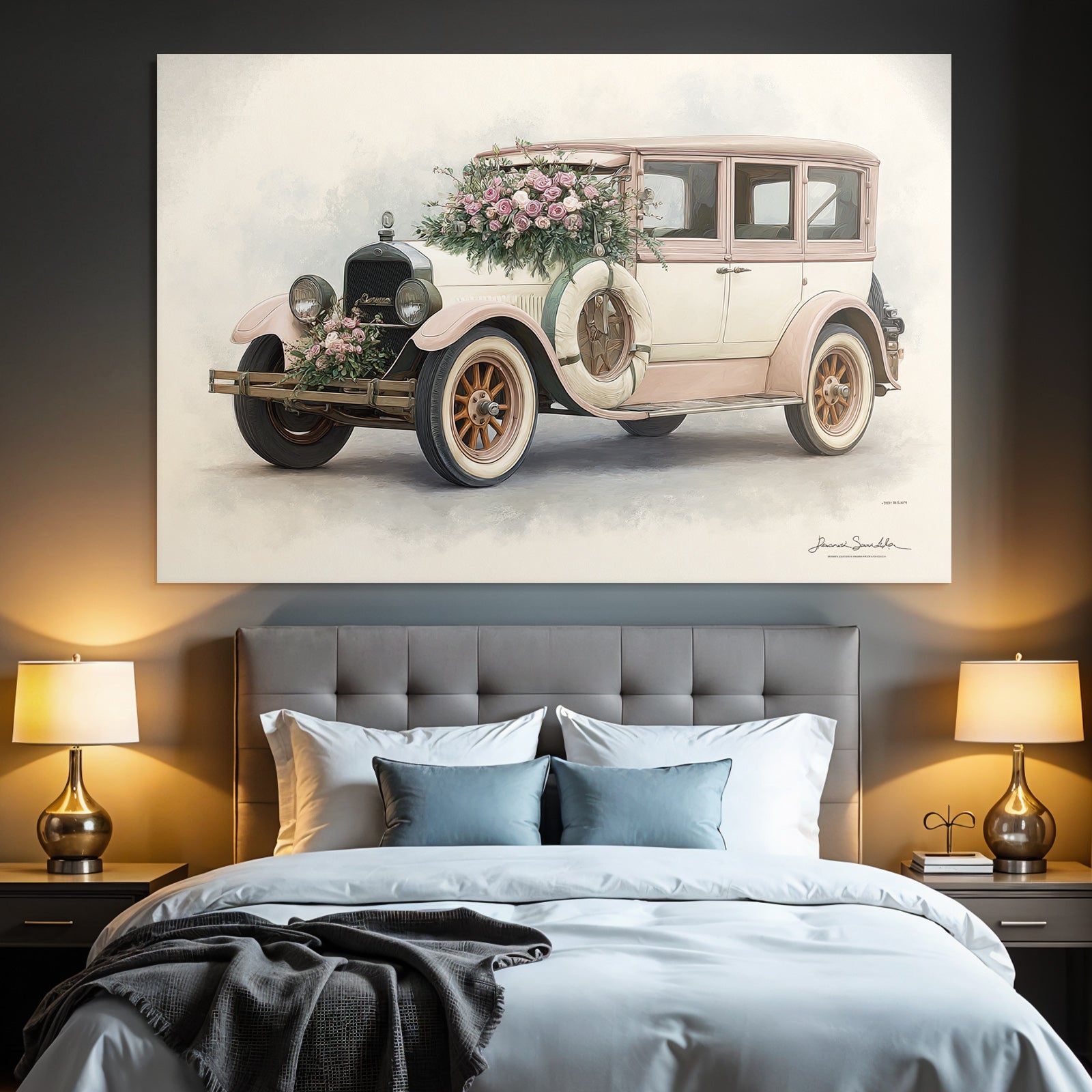 Vintage and shabby vintage car with flowers wedding style