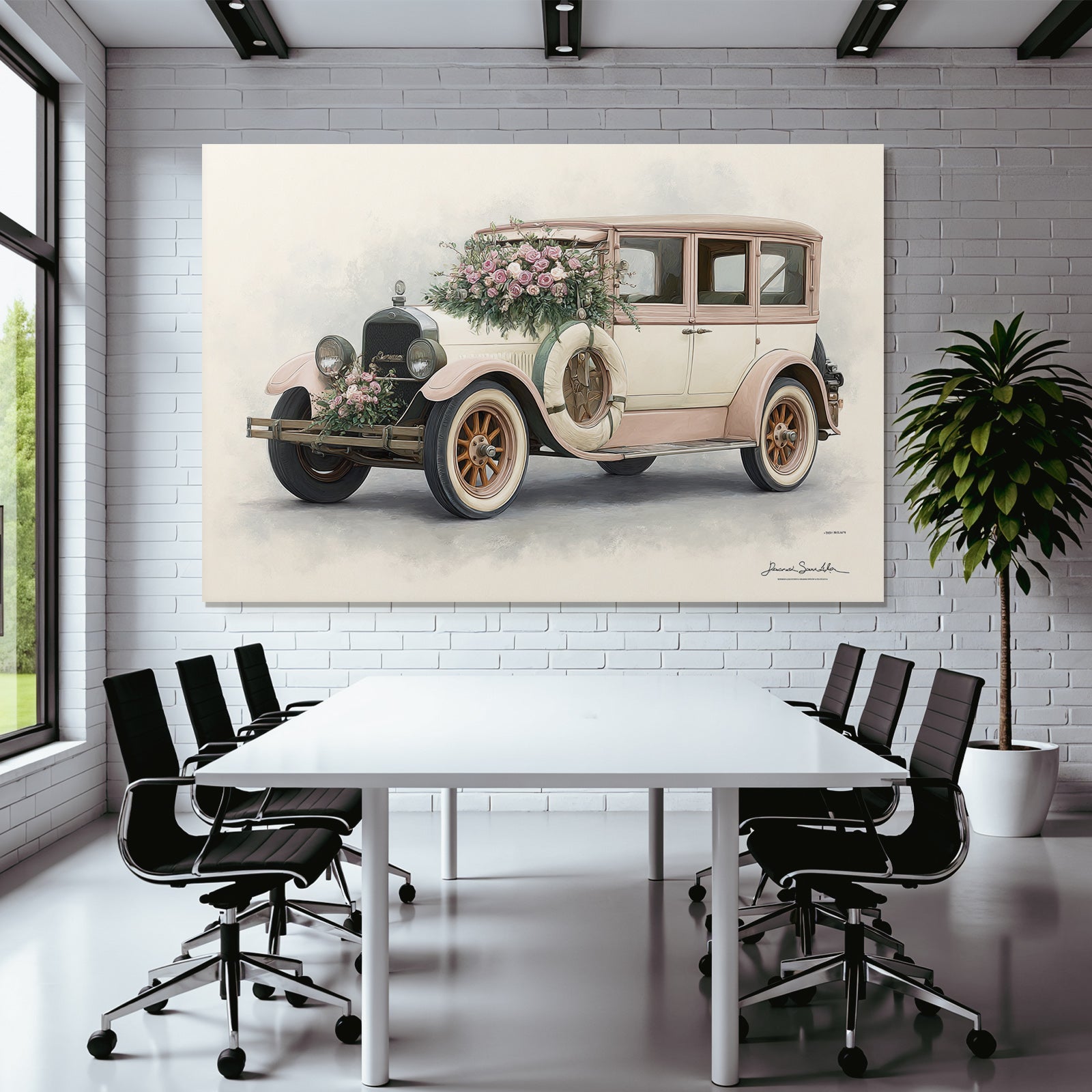 Vintage and shabby vintage car with flowers wedding style