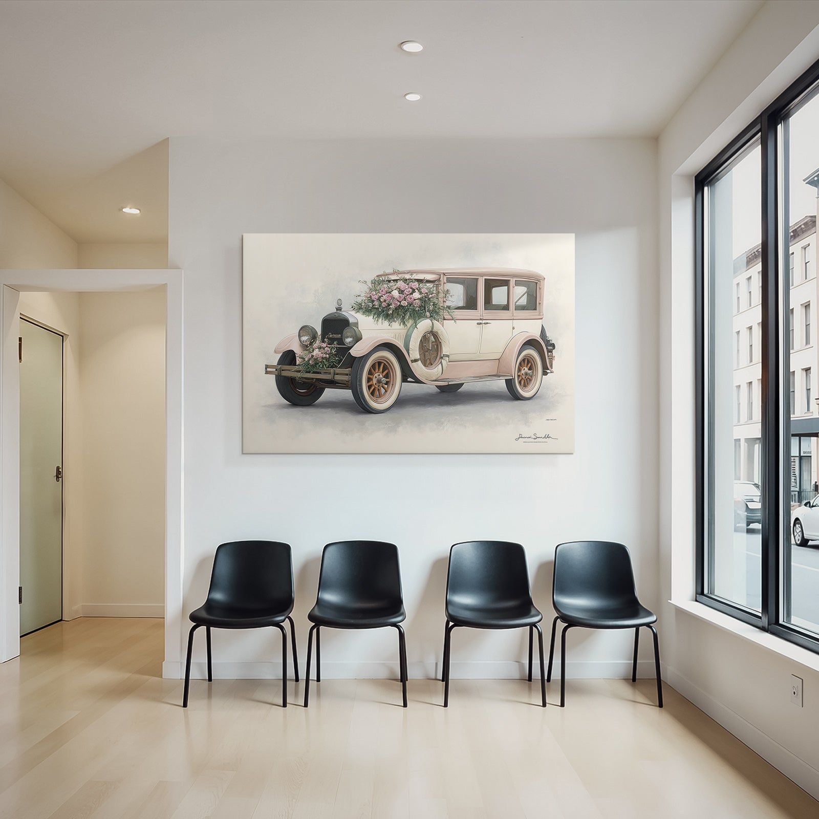 Vintage and shabby vintage car with flowers wedding style