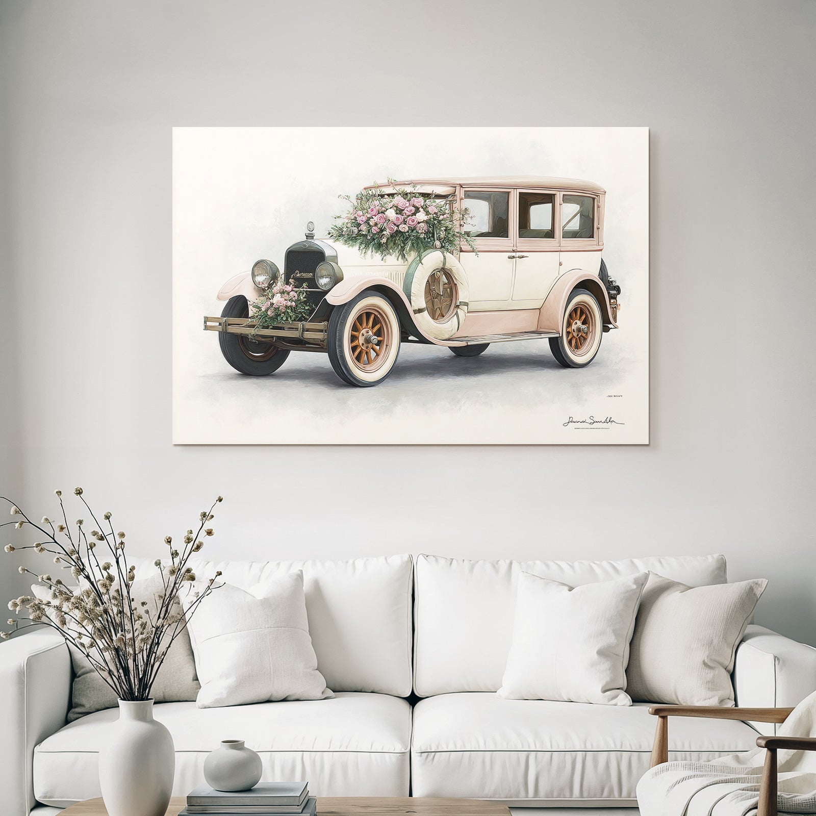 Vintage and shabby vintage car with flowers wedding style