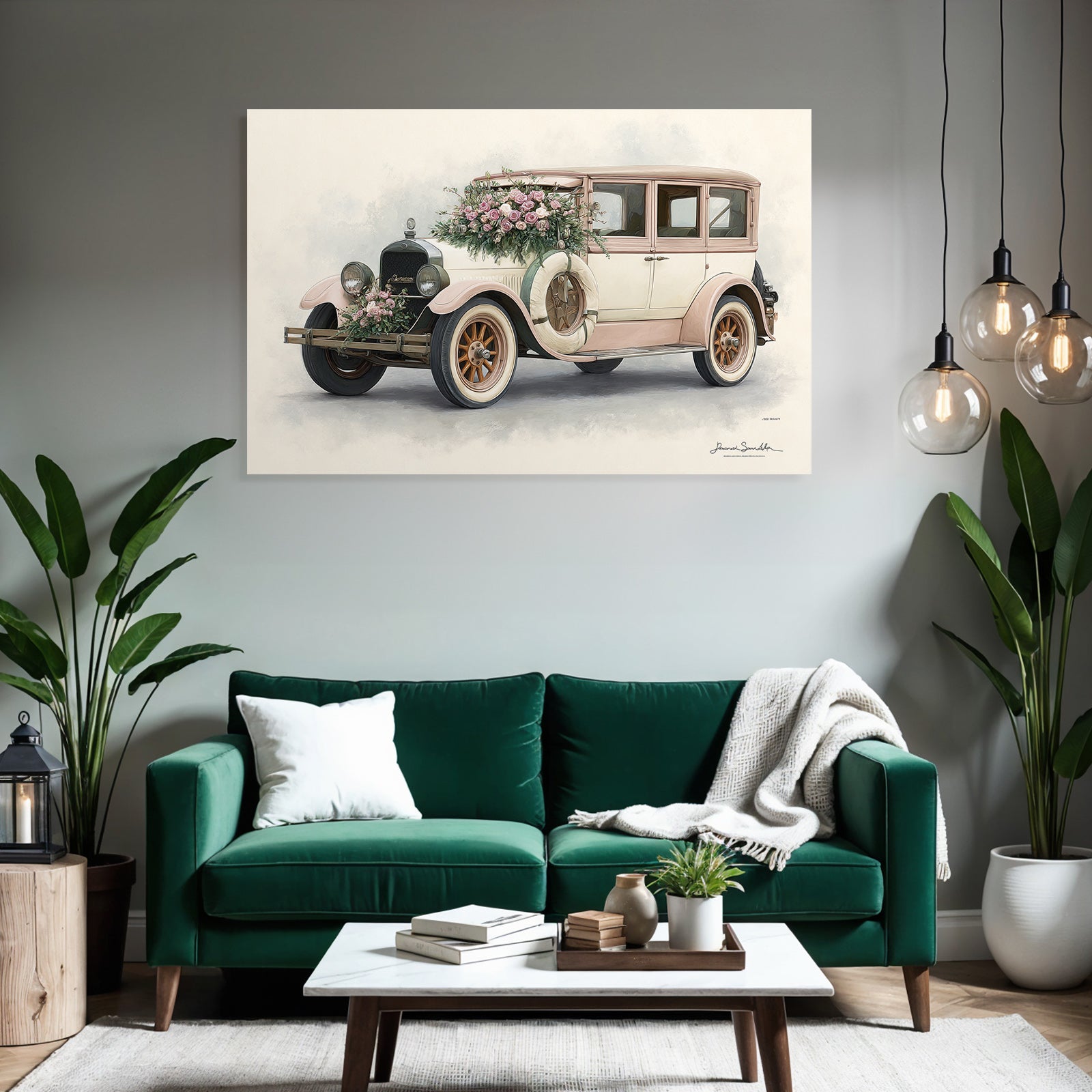 Vintage and shabby vintage car with flowers wedding style
