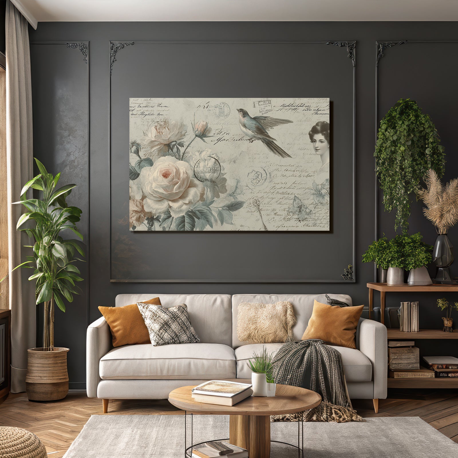 Vintage and shabby vintage floral design with bird and handwritten notes