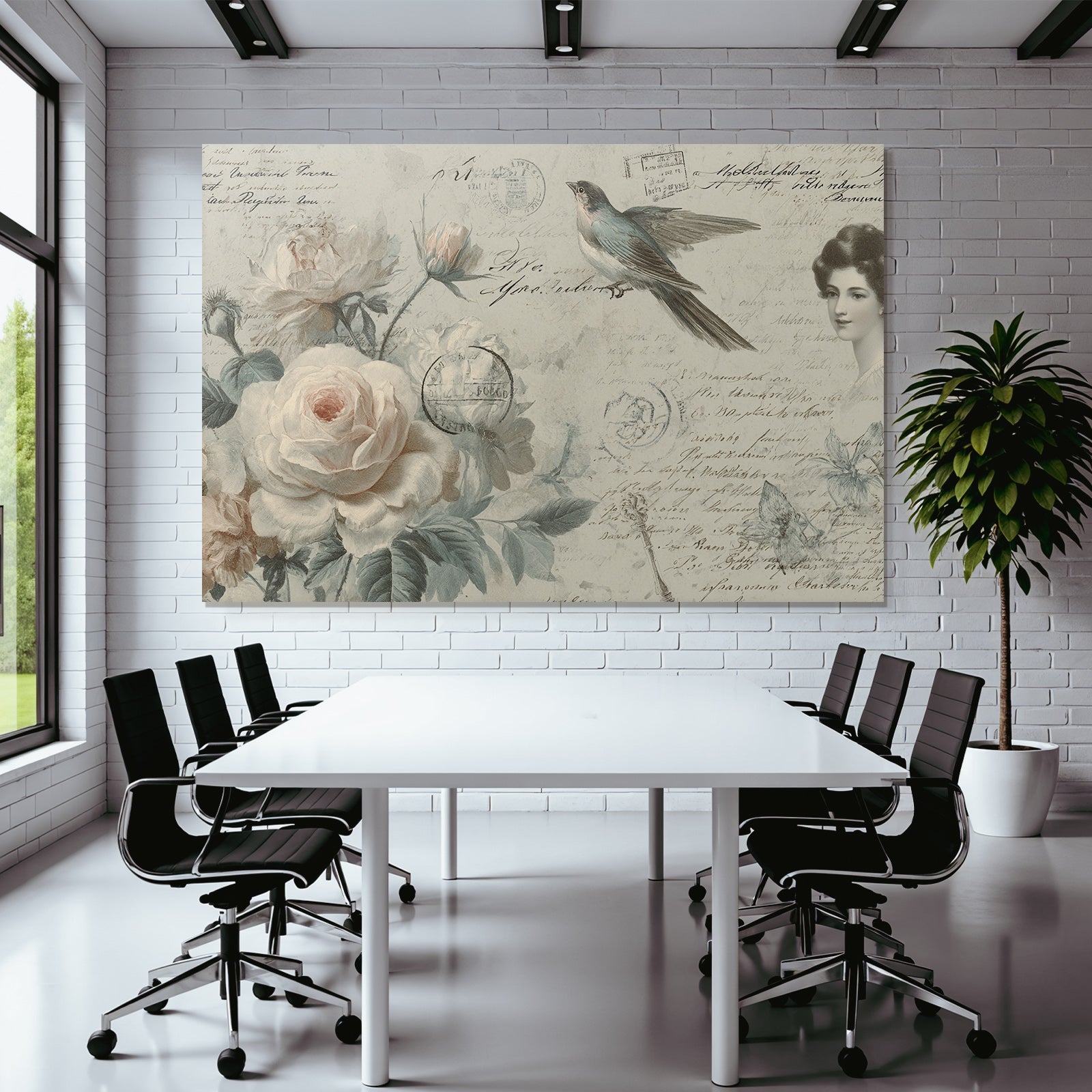 Vintage and shabby vintage floral design with bird and handwritten notes