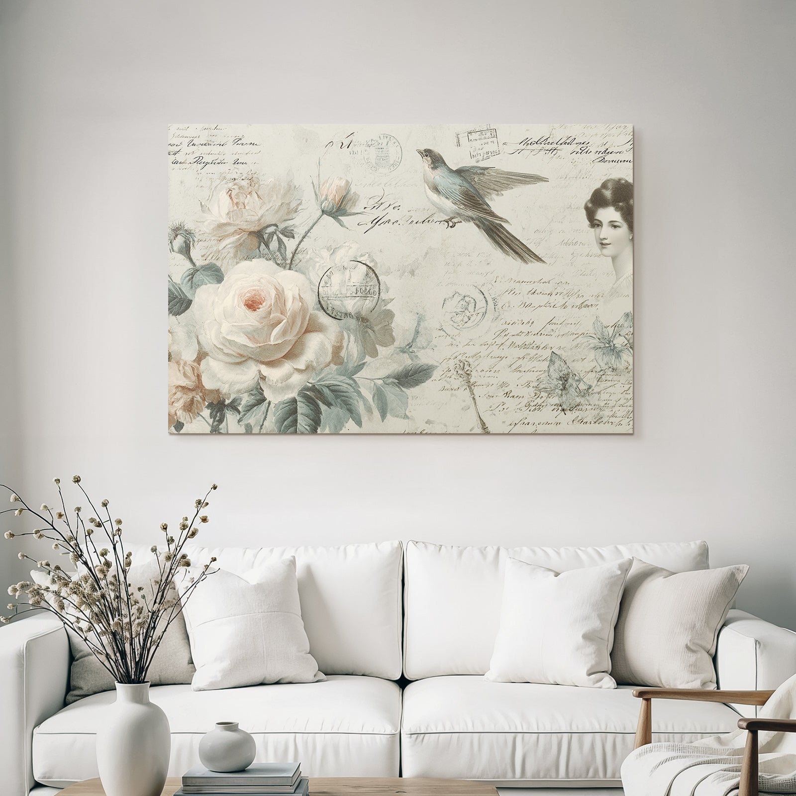 Vintage and shabby vintage floral design with bird and handwritten notes