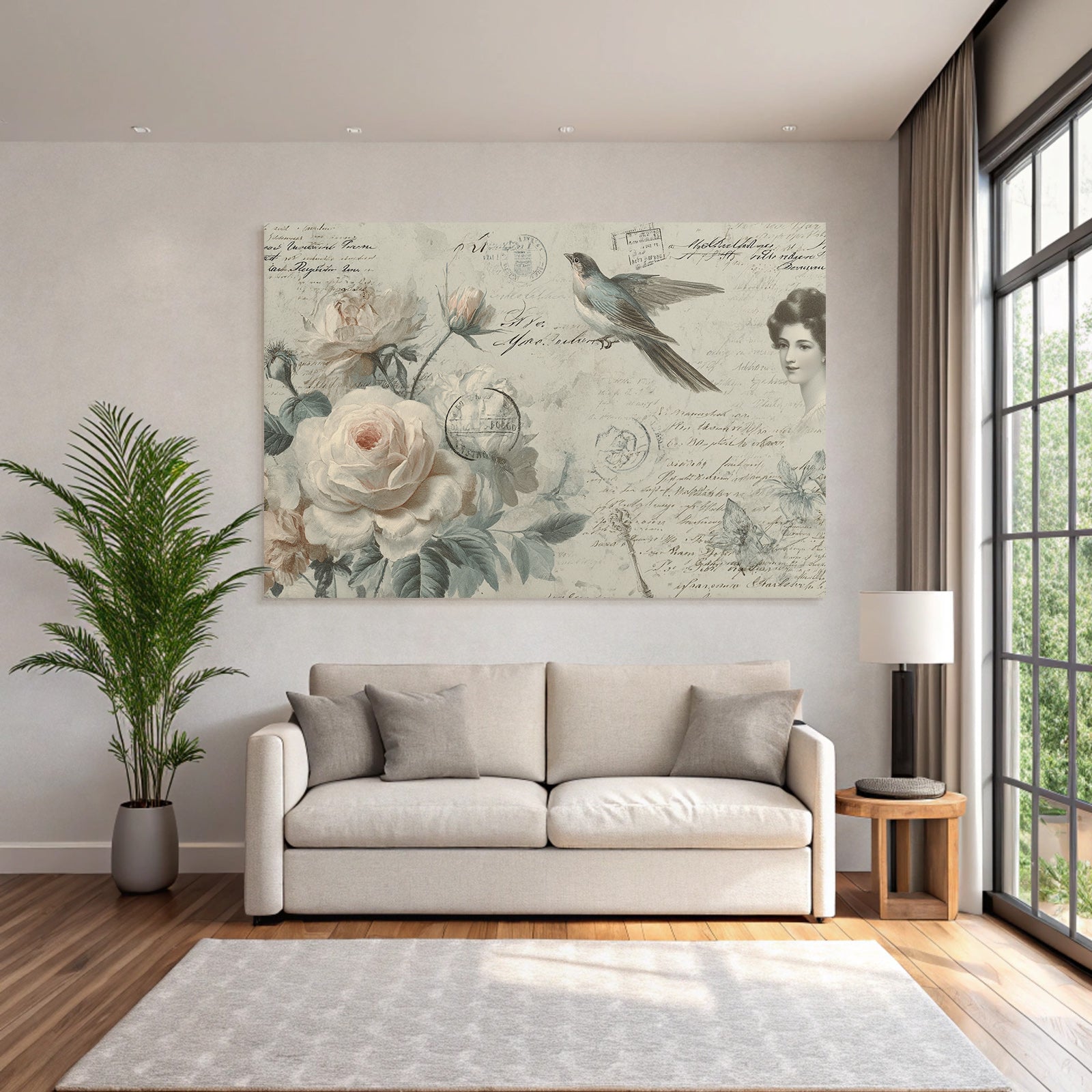 Vintage and shabby vintage floral design with bird and handwritten notes
