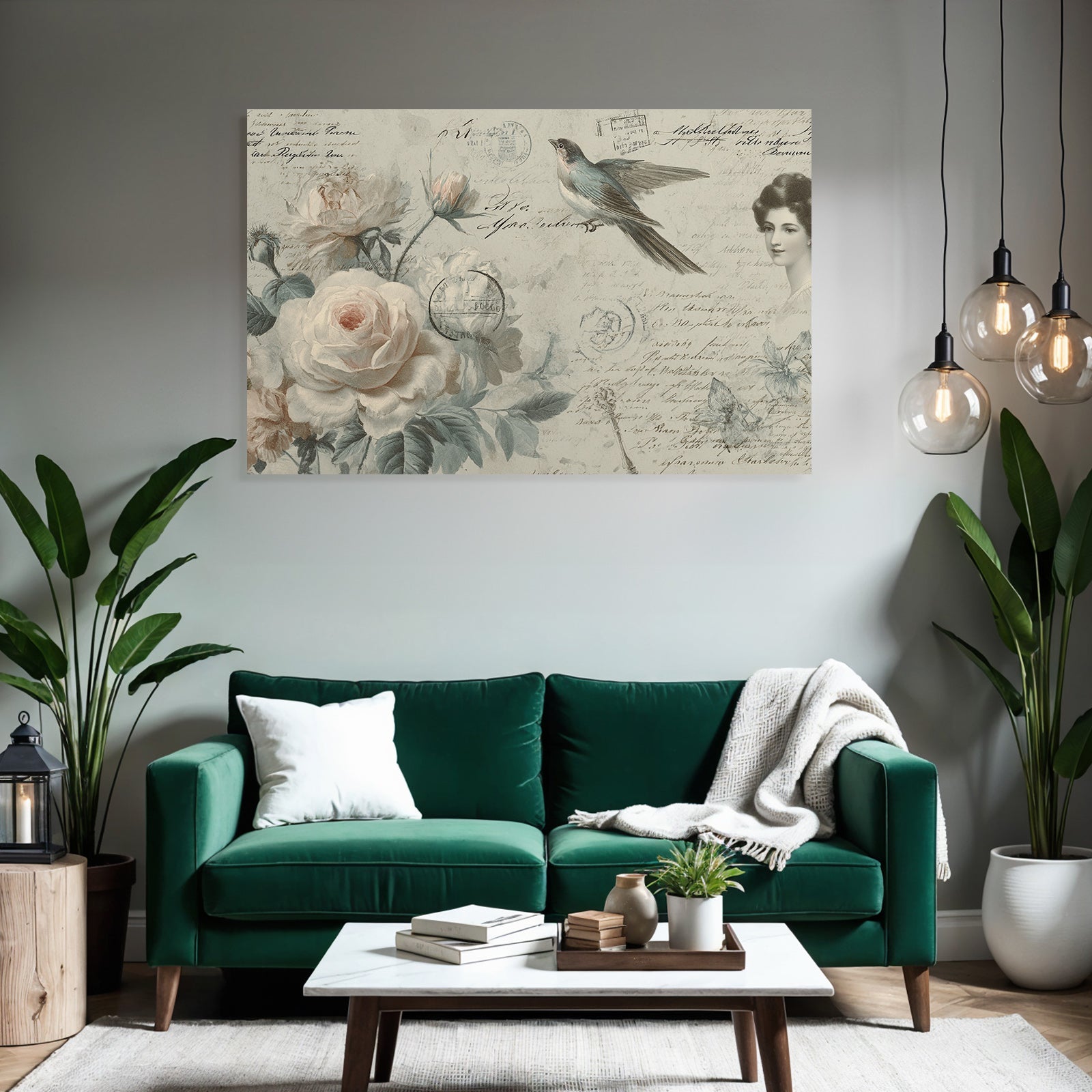 Vintage and shabby vintage floral design with bird and handwritten notes