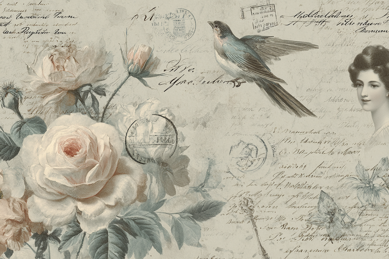 Vintage Und Shabby Vintage Floral Design Mit Vogel Und Handgeschriebenen Notizen | Vintage Shabby | Einrichtungsstile