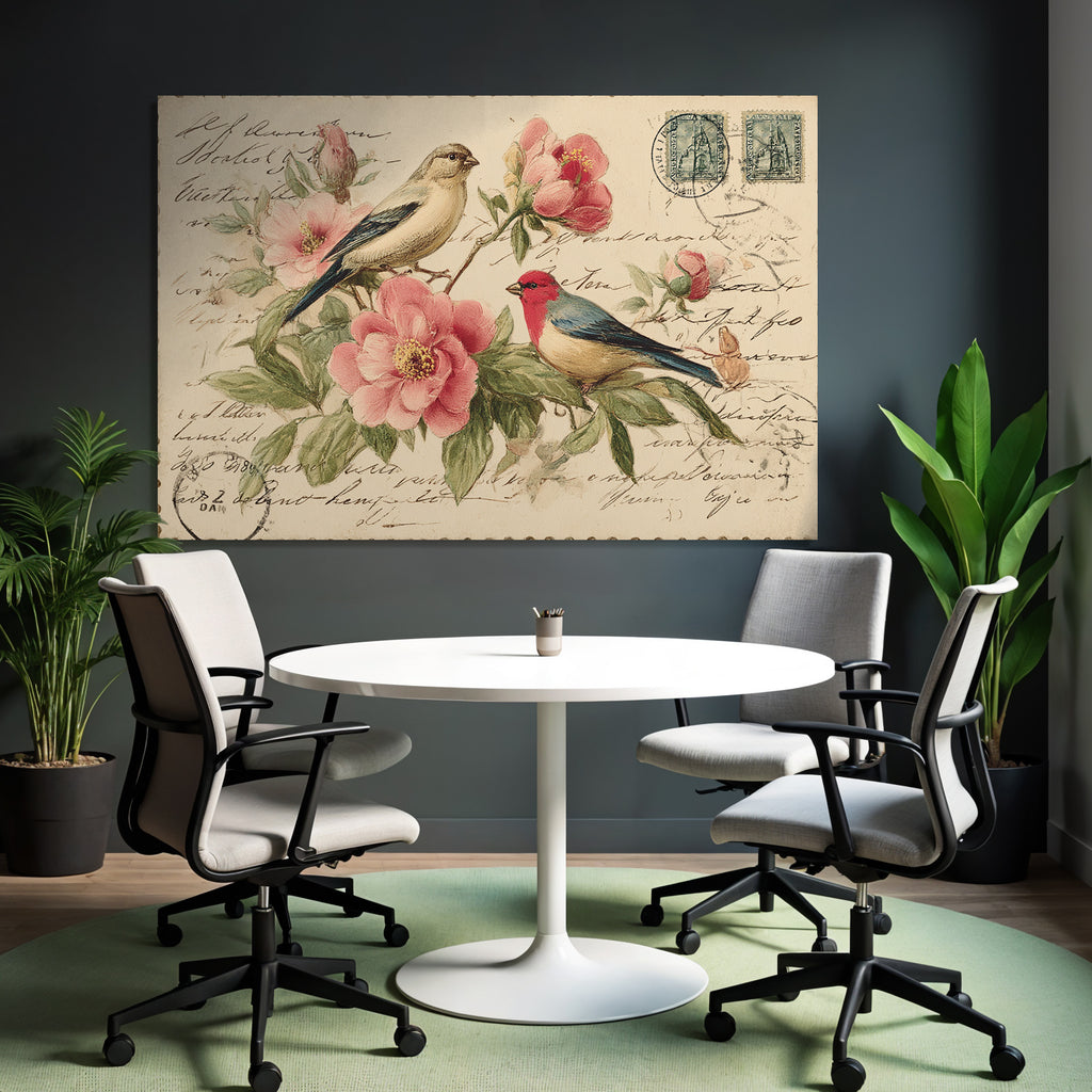 Vintage Und Shabby Vintage Postkarte Mit Voegeln Und Blumen