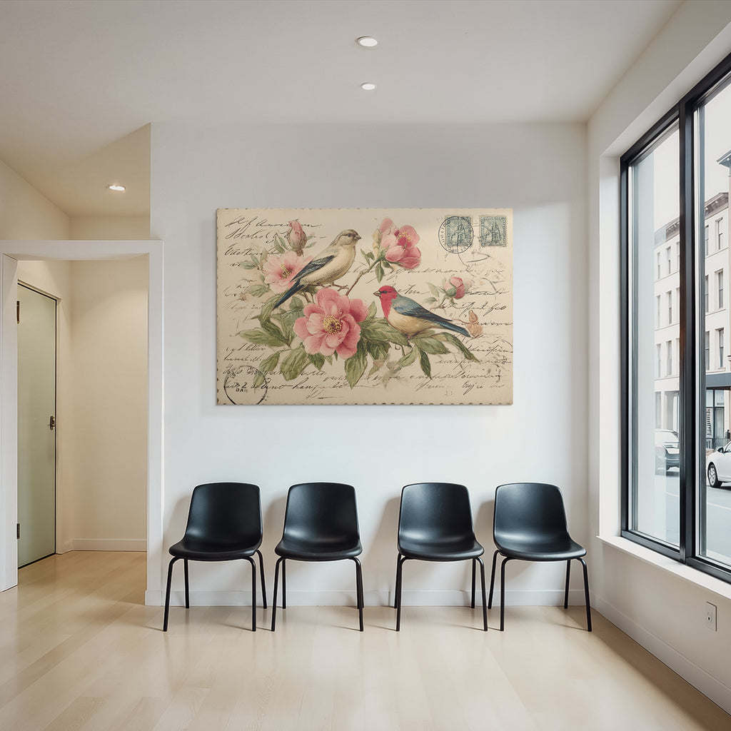 Vintage Und Shabby Vintage Postkarte Mit Voegeln Und Blumen