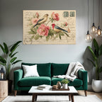 Vintage Und Shabby Vintage Postkarte Mit Voegeln Und Blumen