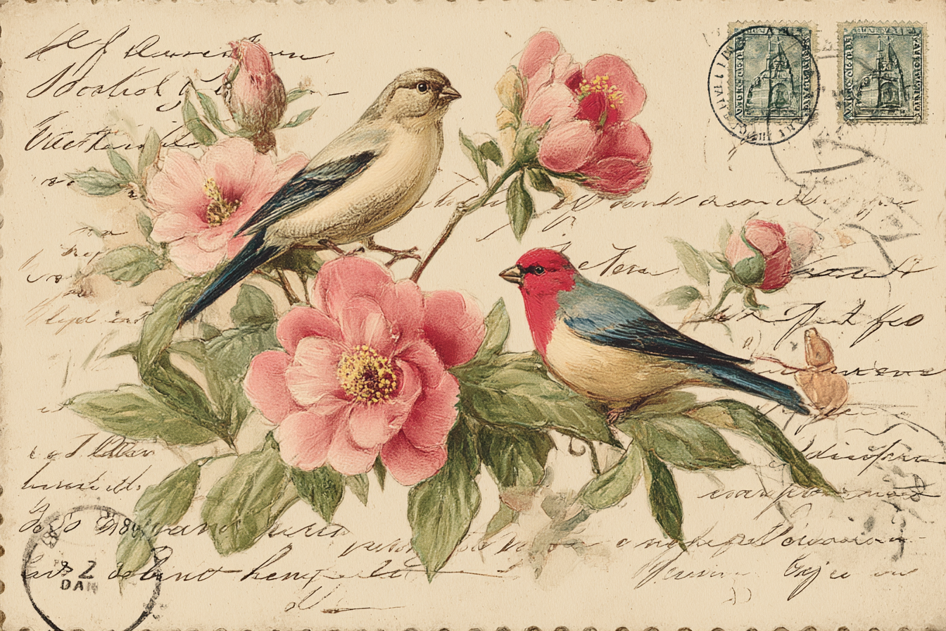 Vintage Und Shabby Vintage Postkarte Mit Voegeln Und Blumen | Vintage Shabby | Einrichtungsstile