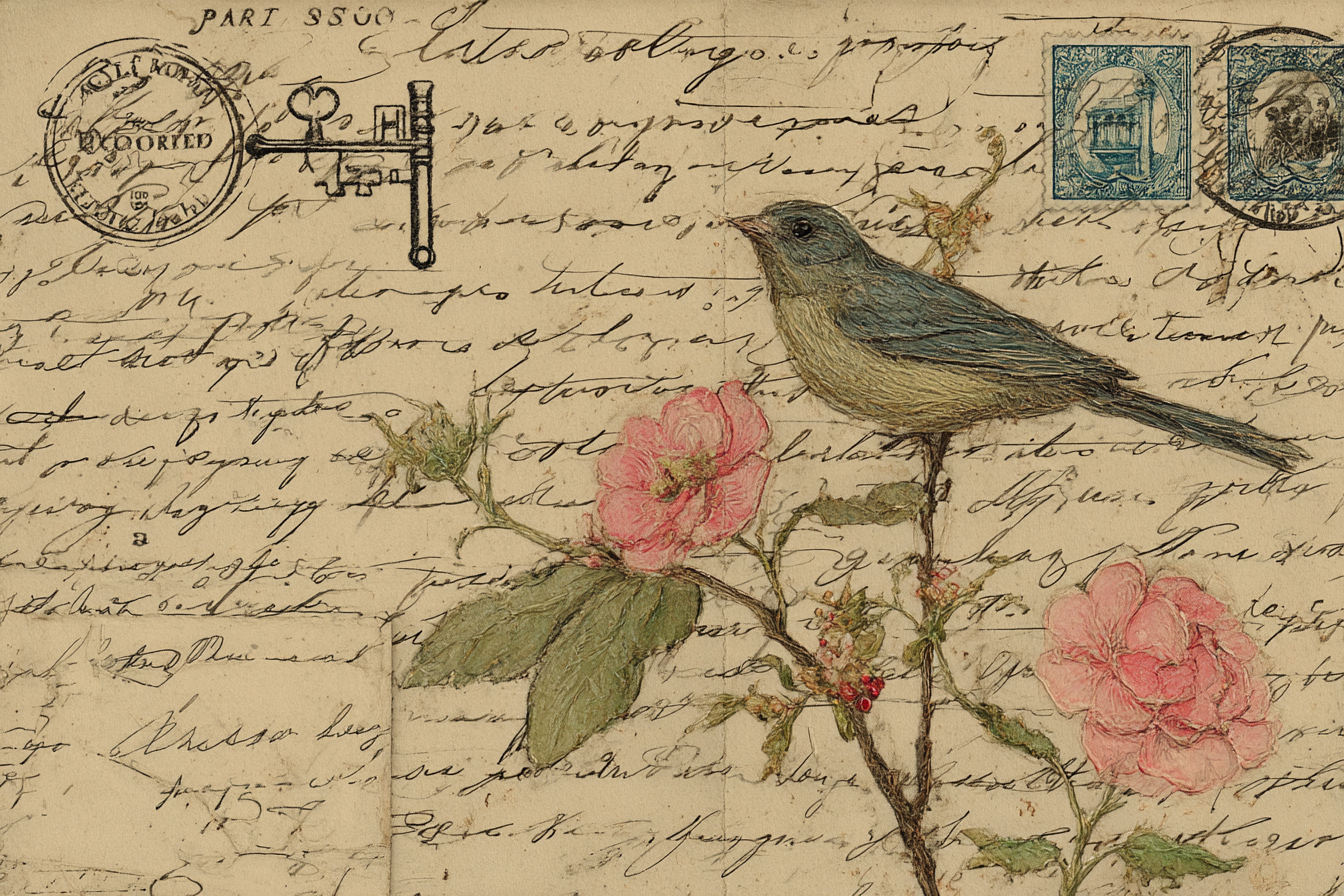 Vintage Und Shabby Vintage Postkarte Vogel Mit Rosen Handschrift Und Briefmarken | Vintage Shabby | Einrichtungsstile