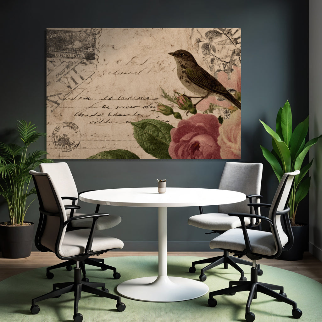 Vintage Und Shabby Vintage Postkarte Vogel Rosen Handschrift