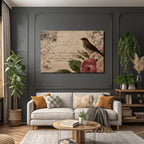 Vintage Und Shabby Vintage Postkarte Vogel Rosen Handschrift