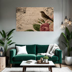 Vintage Und Shabby Vintage Postkarte Vogel Rosen Handschrift