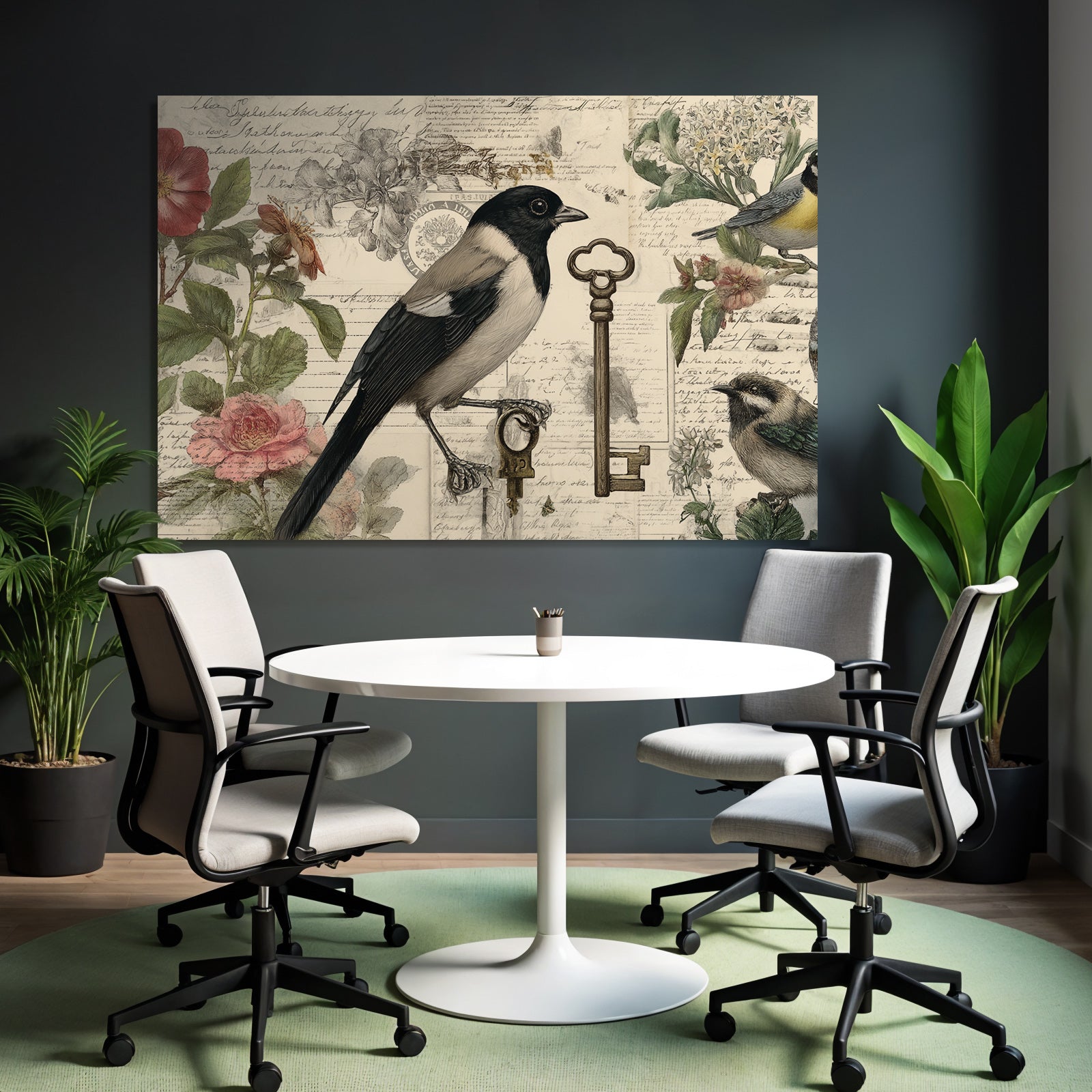 Vintage and shabby birds and flowers vintage elements nostalgic illustration