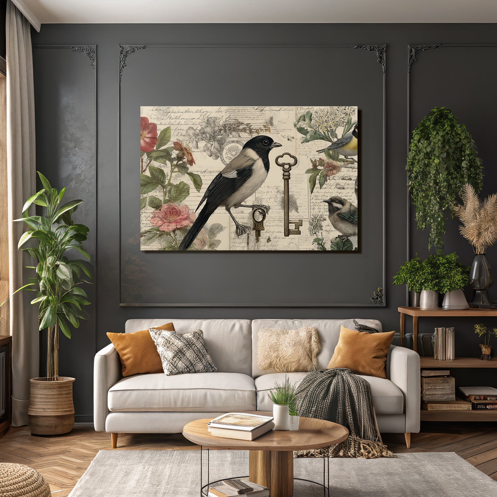 Vintage and shabby birds and flowers vintage elements nostalgic illustration