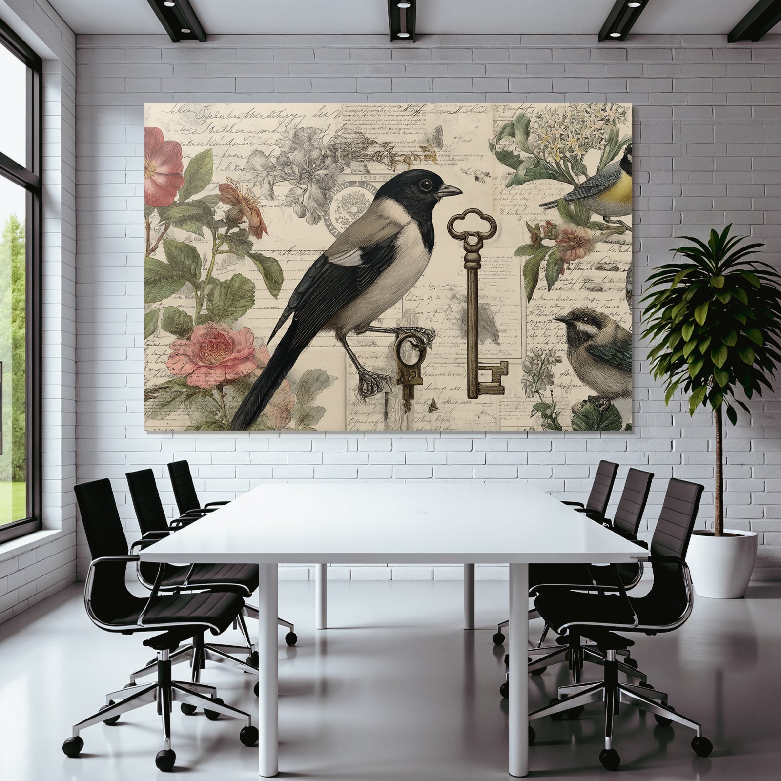 Vintage and shabby birds and flowers vintage elements nostalgic illustration