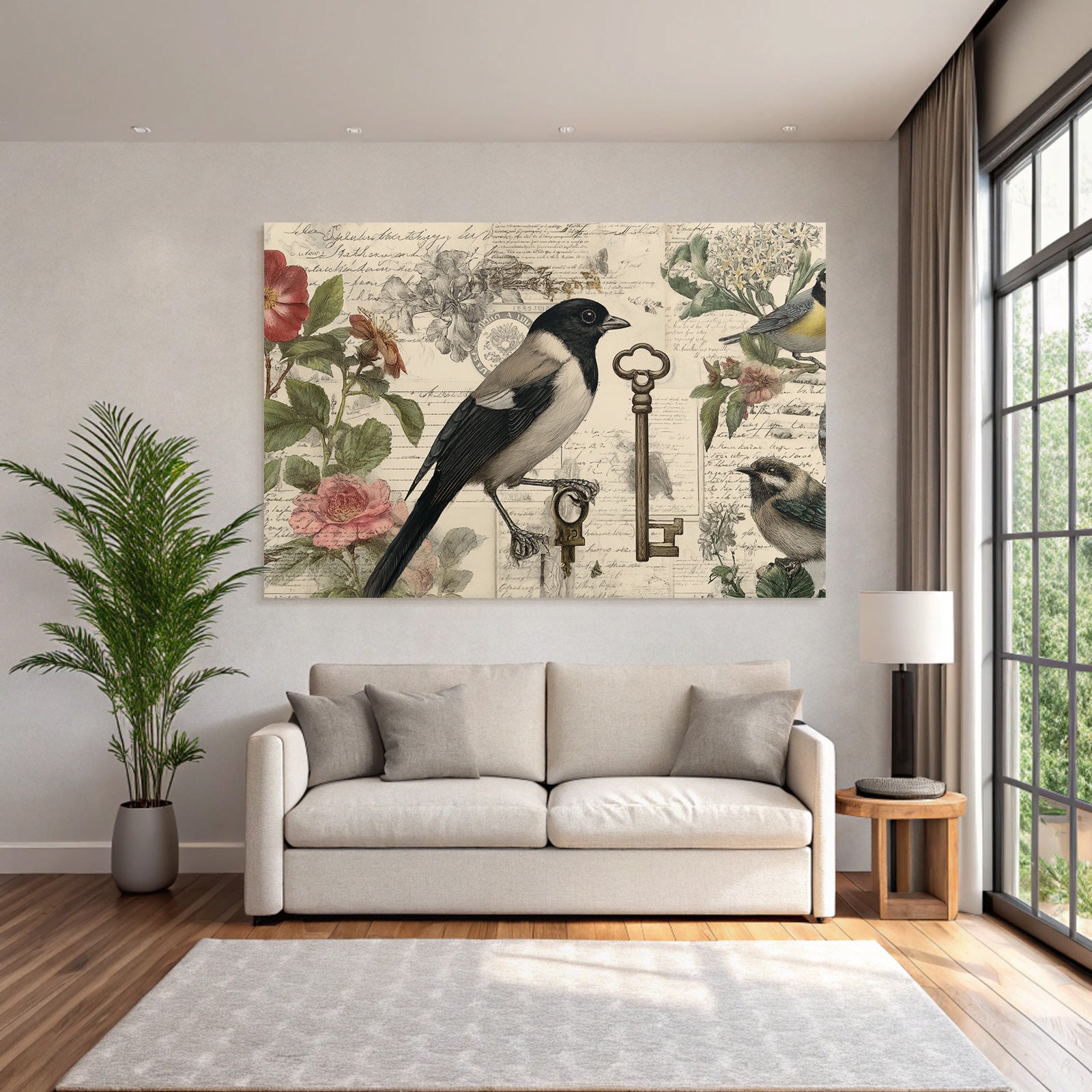 Vintage and shabby birds and flowers vintage elements nostalgic illustration