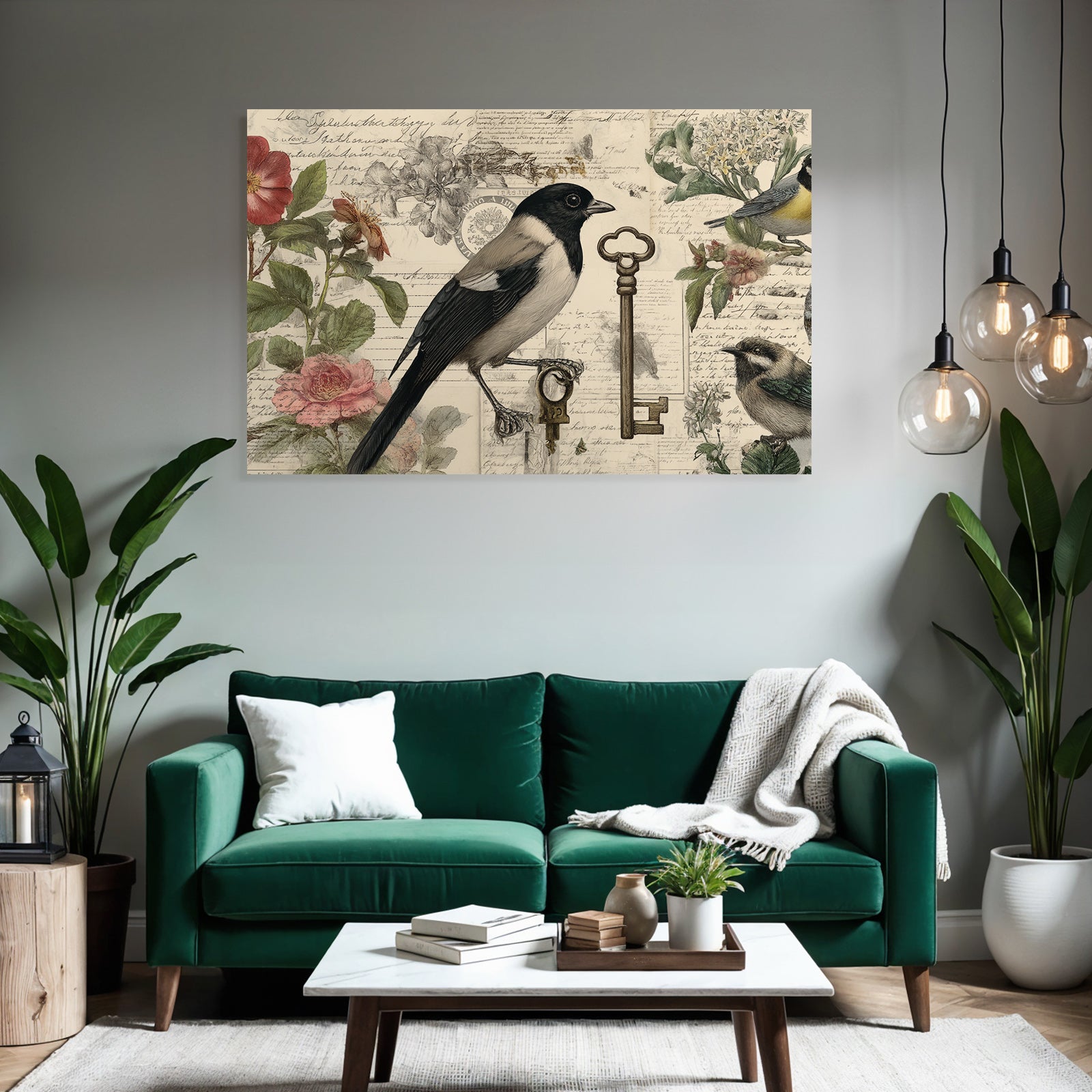 Vintage and shabby birds and flowers vintage elements nostalgic illustration