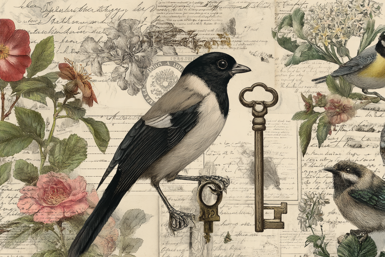 Vintage Und Shabby Voegel Und Blumen Vintage Elemente Nostalgisch Illustration | Vintage Shabby | Einrichtungsstile