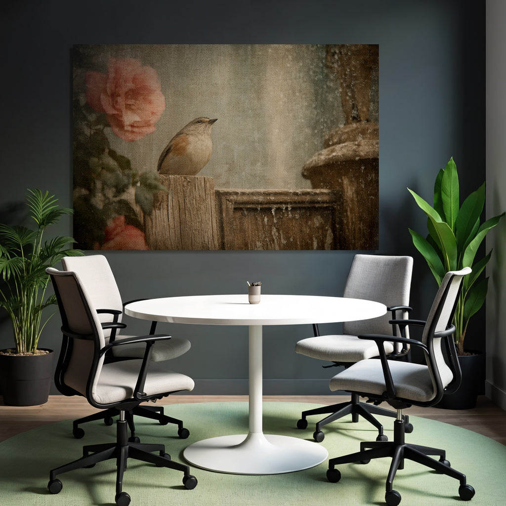 Vintage Und Shabby Vogel Auf Holz Rosen Wasser Hintergrund